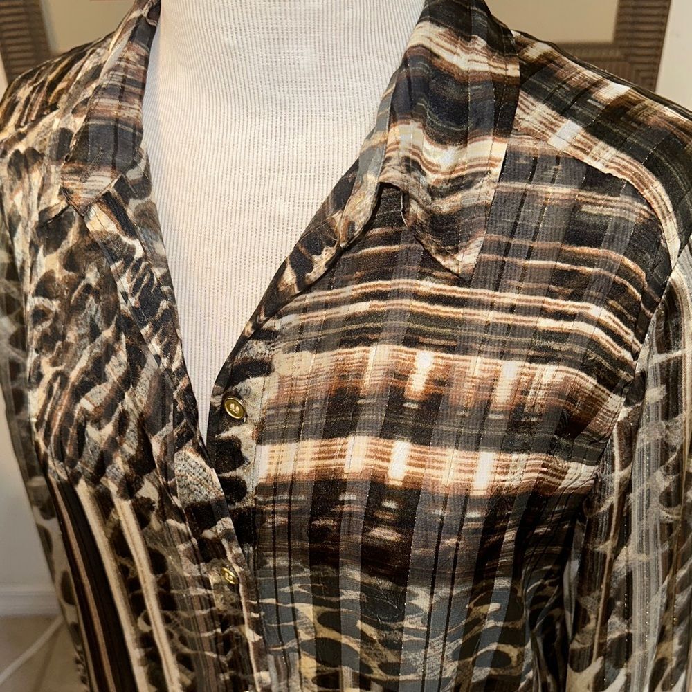 Chico’s Animal Print Multi Pattern Button-Up Tuni… - image 2